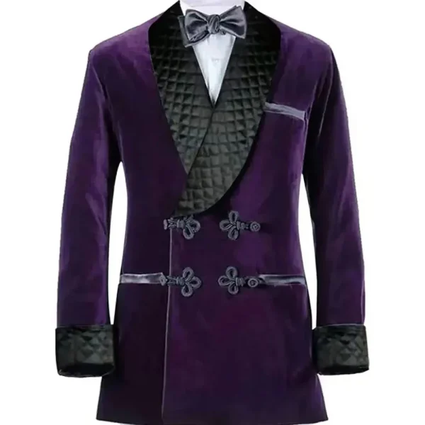 Stylish and Formal Men's Suits Men's One-Piece Luxury Smoking Blazer Costume with Double Breasted Shawl Lapel Purple Velvet