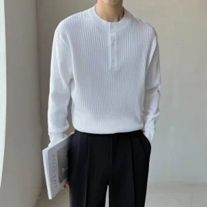 Turtleneck sweater with stripes, cozy knit sweater for young men in the fall and winter, and everyday casual sweater for men.