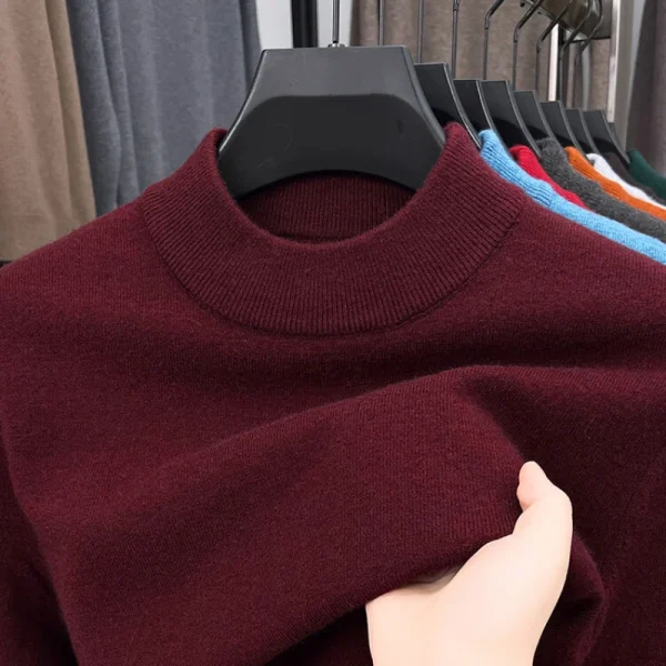 Slim-fitting, half-high collar Men's everyday casual long-sleeved T-shirt in a basic solid color that is warm for fall and winter. - Image 2