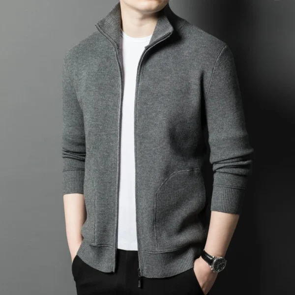 Men's Solid Color Long-Sleeved Stretch Cardigan, Warm Sweater for Everyday Casual.Jacket for Fall - Image 2