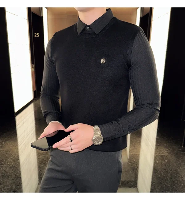 Men's Extra Thick Thermal Sweater with Fleece for Fall and Winter. Superior Knit Sweater with Knit Body and Woven Shirt Collar - Image 11