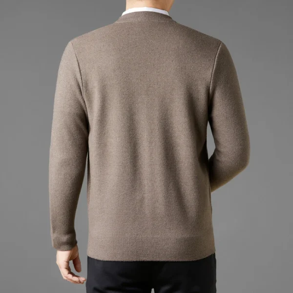 Business Casual Men's Striped V-neck Cardigan with Single-breasted Buttons, Warm Sweater for Autumn and Winter. - Image 2