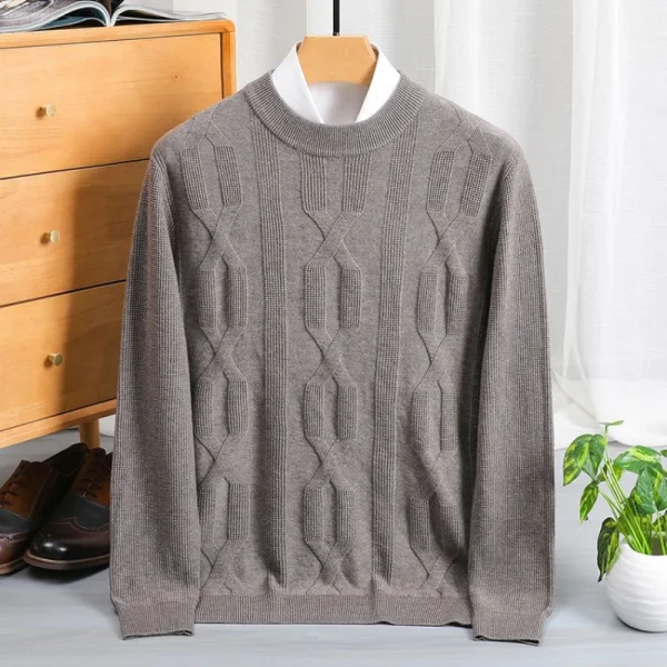 Premium Men's Autumn and Winter Warm Sweater, O-neck Solid Color Pullover Sweater, Daily Slim-fit Bottoming Shirt. - Image 2