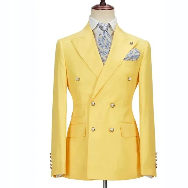 Men's Premium Double-Browed Yellow Peak Laepl Slim Fit Wedding Groom Complete Set: Exquisite Two-Piece Jacket, Pants, and Blazer Sets - Image 2