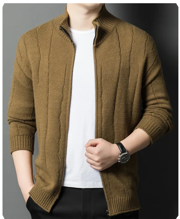 New Men's Solid Color Half Turtleneck Knitted Jacket with Zipper, Cozy Long Sleeve Sweater for Fall and Winter - Image 17