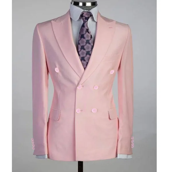 High-quality, double-breasted men's suits with peak lapels, regular length, two-piece jackets, and slim-fitting pants for formal evening parties in 2025 - Image 2