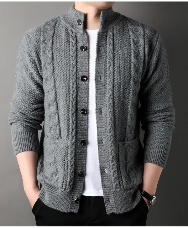 A trendy long-sleeved cardigan with a half-high collar, this new men's knitted sweater has retro twist. - Image 9