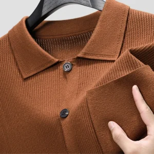 Excellent Men's Lapel Single-breasted Button Autumn Sweater, Delicate Hollow Knit Cardigan, Versatile Knitwear for Everyday Wear.