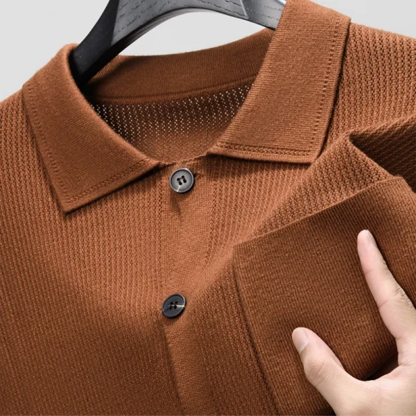 Excellent Men's Lapel Single-breasted Button Autumn Sweater, Delicate Hollow Knit Cardigan, Versatile Knitwear for Everyday Wear.
