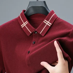 Men's business casual long-sleeved polo shirt, premium autumnal new product for 2024, everyday cozy solid-colored sweater