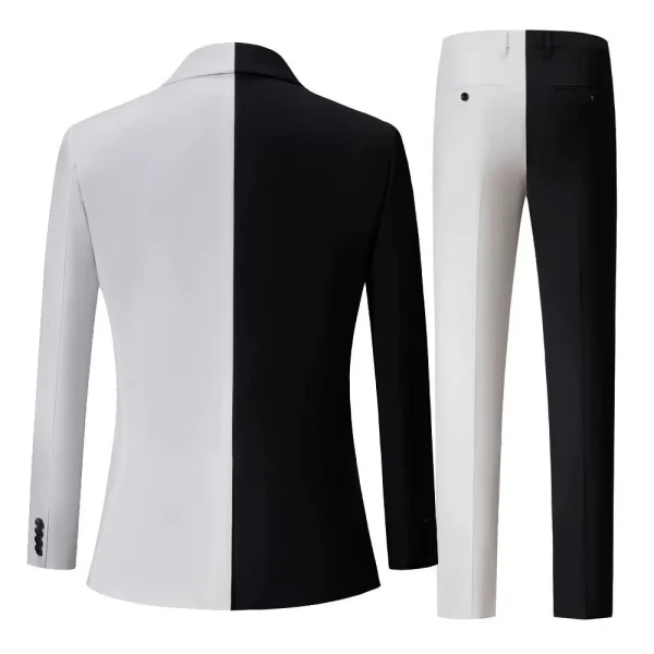 Formal One-Button Notch Lapel Slim Fit Two-Piece Jacket and Pants in Black and White for Men's High-End Outfits - Image 2