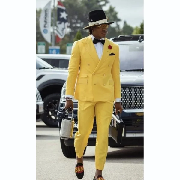 Ladies' Yellow Suits for Men Regular Length Chic Costume Homme Loose Daily Two Piece Jacket Pants Double Breasted Peak Lapel - Image 2
