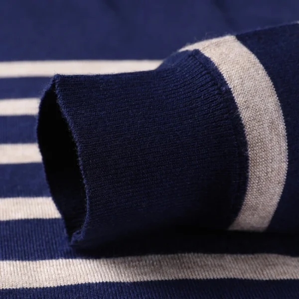 Superior Business Casual Knitted Sweater with Stripes at the O-neck. Youth Cozy Warm Sweater for Autumn.Stretchable - Image 4