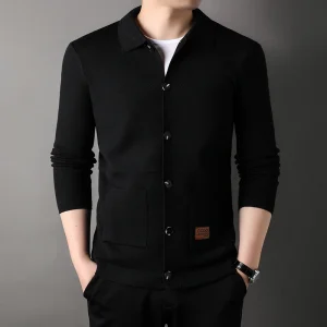 New Men's Long-Sleeved Sweater Youth Popularity Cardigan for Fall and Winter Men's Youth Thin Coat with Lapel Sweater Knitwear