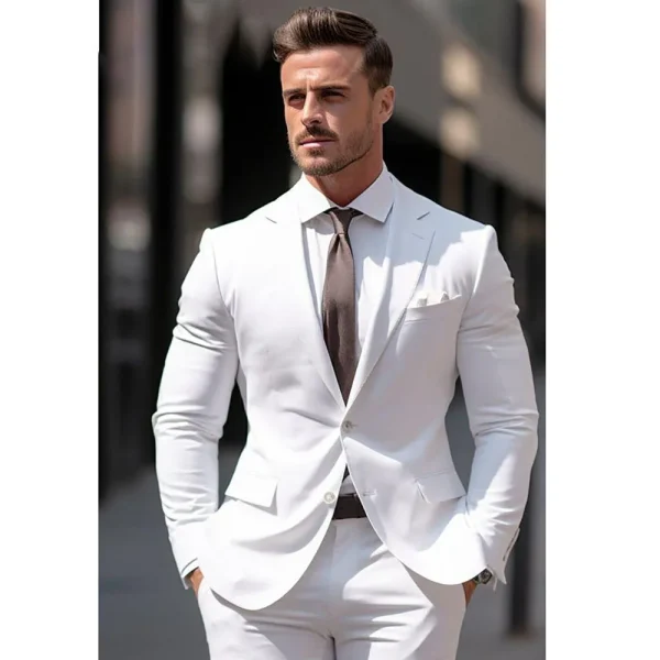 Formal White Men's Suit Elegant Groom Complete Set One-Breast Notch Lapel Chic Two-Piece Jacket and Pants Set for Wedding Party Homme - Image 2