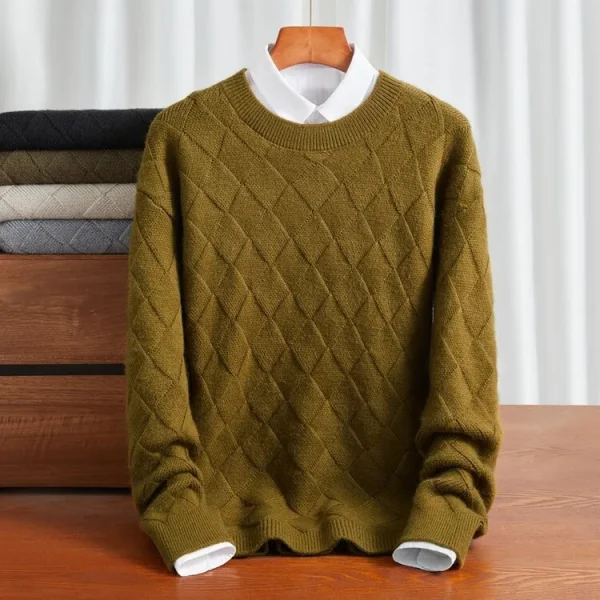 Grid of Solid Colors Premium Men's Warm Bottomed Pullover Sweater with a Loose Casual O-neck for Fall and Winter. - Image 15