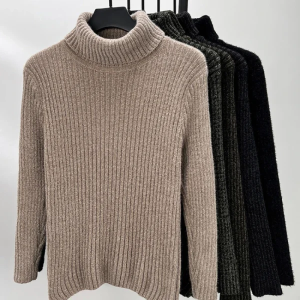 Men's Slim Fit Turtleneck Business Casual Fashion Sweater Knitwear Chenille, Long Sleeved Pullover with Thickened Turtleneck - Image 2
