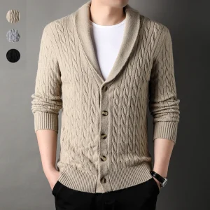 Vintage Twisted Men's Sweater Cardigan, New Men's Knitwear, Green Collar, Fashion, Long Sleeves, Casual Home Style