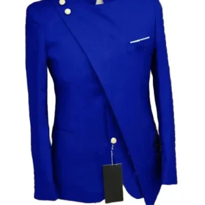 Men's Blue Formal Suits Outerwear Single Breasted Stand Lapel Slim Fit Full Set Blazer African Formal Two-Piece Jacket and Pants