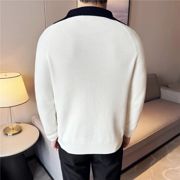 Men's Turtleneck Warm Sweater with Splice Color, Youth Slim-fit Knit Shirt for Fall and Winter, Half Zip-up Sweater. - Image 2