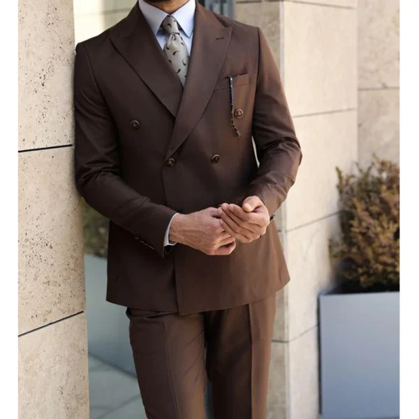 Luxurious Men's Office Wear Two-Piece Jacket and Pant Set, Regular Length, Double-Breast, Flat Front, Peak Lapel - Image 2