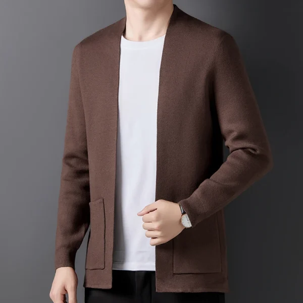 Chic Men's Daily Spring and Autumn Sweater 2025, Black Men's Coat, Small Standing Collar Cardigan - Image 5