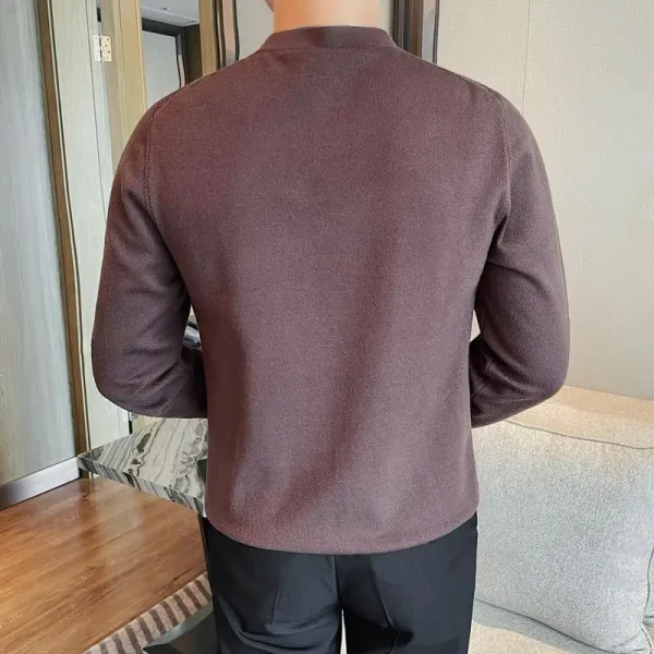 Men's New Slim-Fit Solid Color Matching Long-Sleeved Sweater with White Casual Bottoming Shirt, High Quality - Image 4