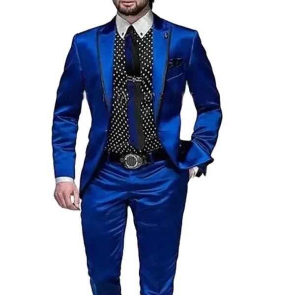 Terno Blazer Homme Men's Chic Two-Piece Jacket and Pants with Peak Lapel, Single Breast, and Flat Front in Royal Blue - Image 3