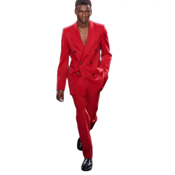 Elegant Men's Suits Red Double Breasted Flat Front Regular Length Two-Piece Luxury Wedding Outfit Terno - Image 4