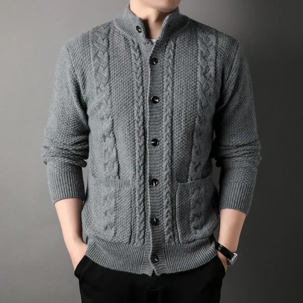 A trendy long-sleeved cardigan with a half-high collar, this new men's knitted sweater has retro twist. - Image 4