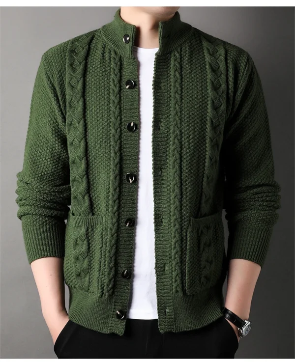 A trendy long-sleeved cardigan with a half-high collar, this new men's knitted sweater has retro twist. - Image 11
