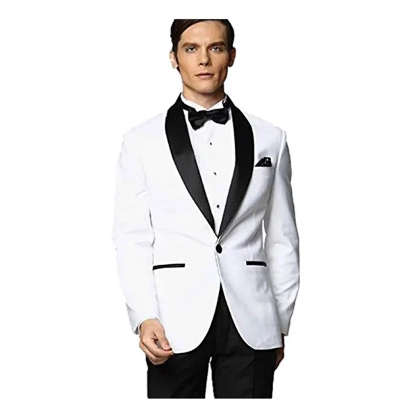 Men's Casual Suits Stylish Formal Wedding Groomsmen Blazer Outfits: One-Piece White Jacket with Silky Lapel Coat and One Button Slim Fit - Image 3