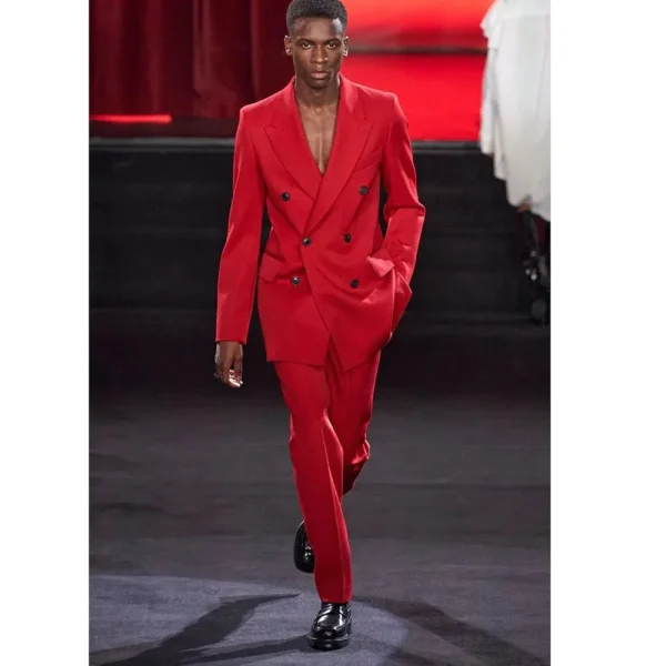 Elegant Men's Suits Red Double Breasted Flat Front Regular Length Two-Piece Luxury Wedding Outfit Terno - Image 3