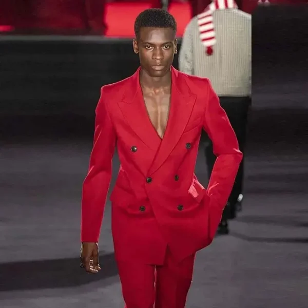 Elegant Men's Suits Red Double Breasted Flat Front Regular Length Two-Piece Luxury Wedding Outfit Terno