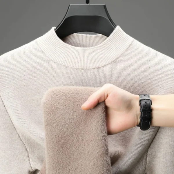 Men's Vintage Half Turtleneck Pullover Sweater with Fleece Lining for Everyday Warmth. - Image 2