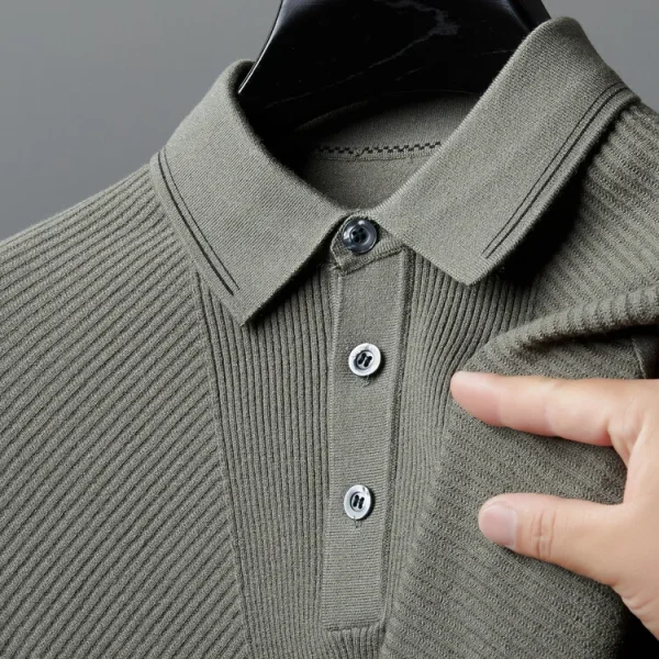 Warm knit long-sleeved cardigan, daily commute pullover sweater, and solid-colored business casual men's polo shirt. - Image 23