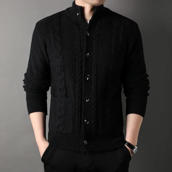 A trendy long-sleeved cardigan with a half-high collar, this new men's knitted sweater has retro twist. - Image 2