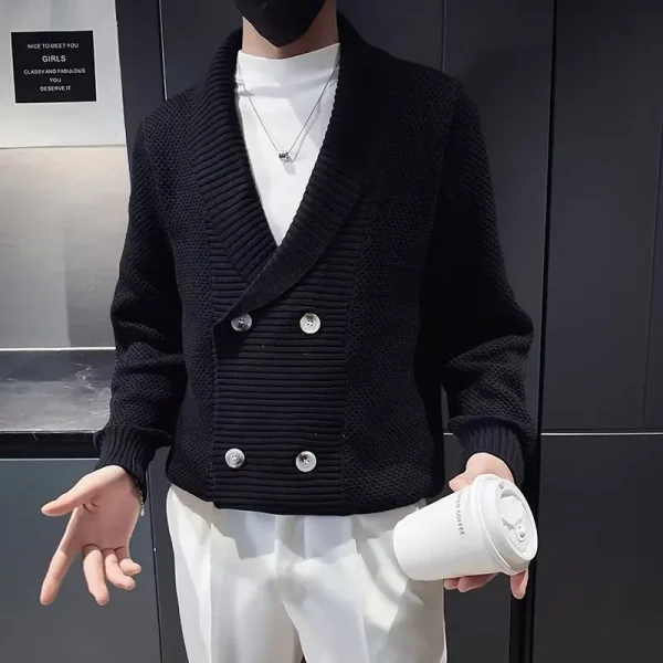 Men's Warm Knitted Sweater with V-neck, Double-breasted Solid Color, Perfect for Autumn and Winter.Cardigans for Men - Image 3