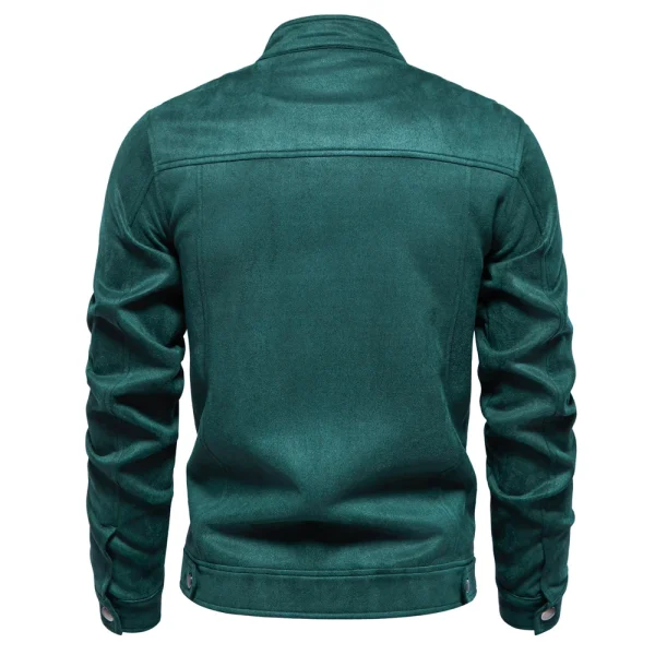 Fashion Casual Business Faux Leather Trucker Jackets for Men: New Stand Collar Zip Suede Jacket - Image 2