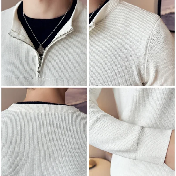 Superior Men's Color-blocked Pullover Sweater with Slim Fit, O-neck, and Warming Underlay.Knit Sweater with Zipper Embellishment - Image 5