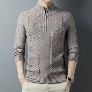 Men's Solid Color Long-Sleeved Warm Pullover, Half-Zip Pullover, Casual Everyday Wear, Premium Knitted Sweater.