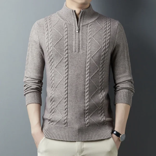 Men's Solid Color Long-Sleeved Warm Pullover, Half-Zip Pullover, Casual Everyday Wear, Premium Knitted Sweater.