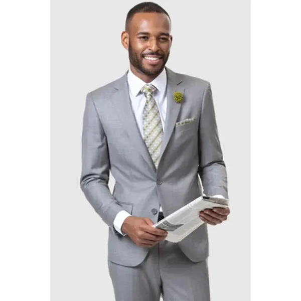 Terno Casual Men's Two-Piece Jacket and Pants Blazer Grey Single-breasted Notch Lapel Slim Fit Wedding Groom Male Outfit - Image 2