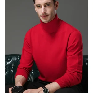 Men's High Collar Solid Color Wool Sweater, New Stretch Top for Autumn and Winter, Pullover Knitwear for Daily Leisure, Business Warm