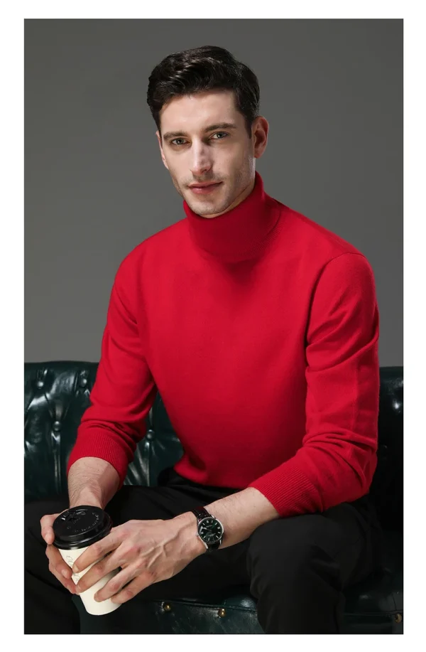 Men's High Collar Solid Color Wool Sweater, New Stretch Top for Autumn and Winter, Pullover Knitwear for Daily Leisure, Business Warm