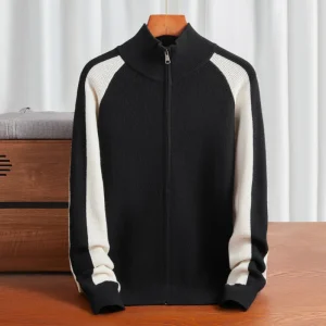 Half-high collar knitted cardigan, zipper men's autumn and winter warm long-sleeved sweater daily loose casual knit jacket