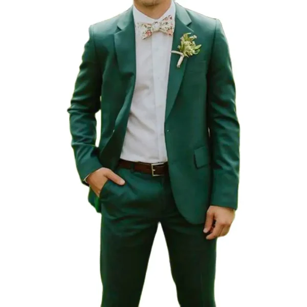 Green Slim Fit Full Set of Stylish Wedding Men's Suits Two-piece, premium, notch-lapel, single-breasted blazer pants set for men - Image 4