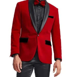 Red Stylish Men's One-Button Shawl Lapel Slim Fit Jacket One-Piece Premium Formal Wedding Party Blouse