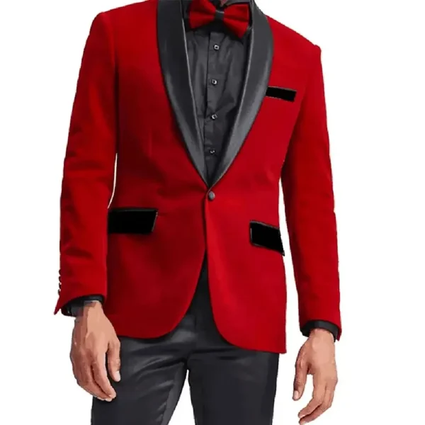 Red Stylish Men's One-Button Shawl Lapel Slim Fit Jacket One-Piece Premium Formal Wedding Party Blouse