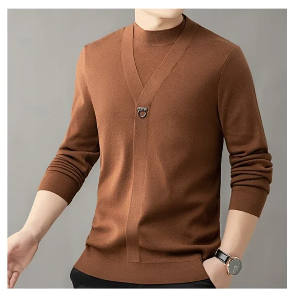 Men's False Two-Piece Lambswool Blend Knitted Sweaters for Autumn and Winter in 2025 - Image 2